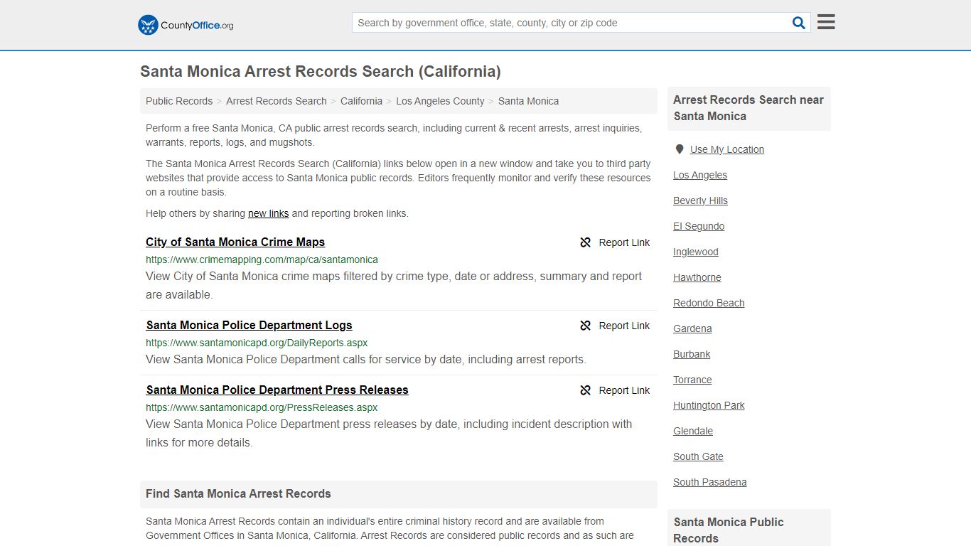Santa Monica Arrest Records Search (California) - County Office