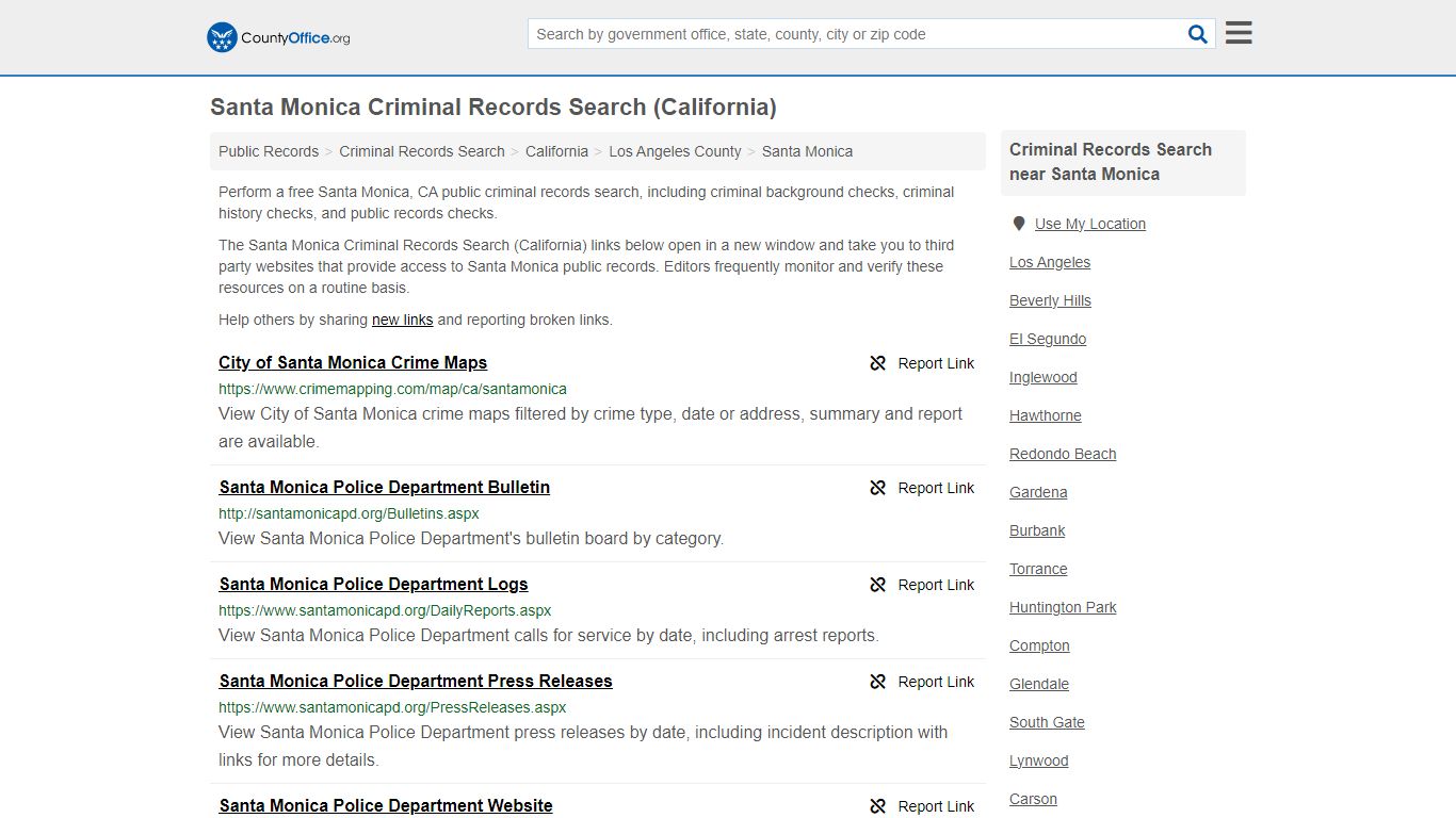 Santa Monica Criminal Records Search (California) - County Office