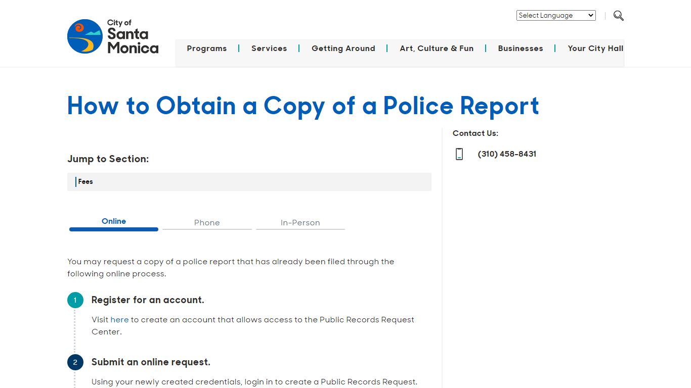 santamonica.gov - How to Obtain a Copy of a Police Report